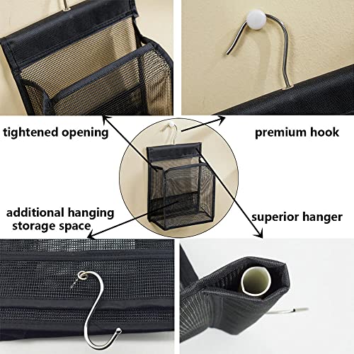 ALYER Hanging Mesh Shower Caddy Organizer Bathroom Storage Bag with Hooks for College Dorm, Gym, Swimming,RV and Travel,Black - Image 3