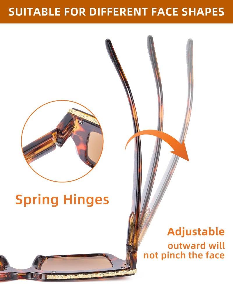 JM Fully Magnified Reader Sunglasses Women with Spring Hinge, Trendy Square Sunglasses with Readers Built-in 3 Pack +1.5 - Image 4