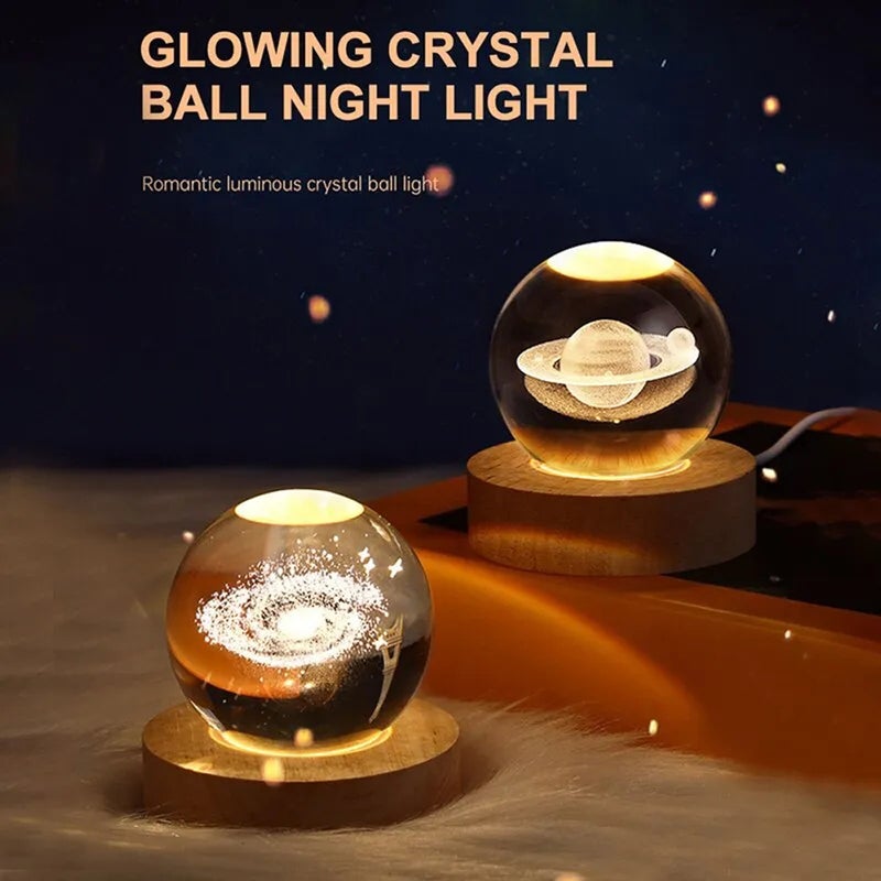 3D Galaxy Crystal Ball Lamp Lasers Engraving Night Light with Wooden Base for Bedroom Decor, Holiday Gifts - Image 4