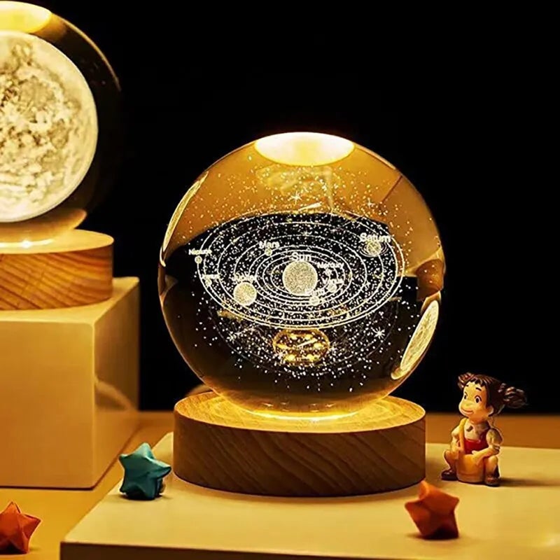 3D Galaxy Crystal Ball Lamp Lasers Engraving Night Light with Wooden Base for Bedroom Decor, Holiday Gifts - Image 2