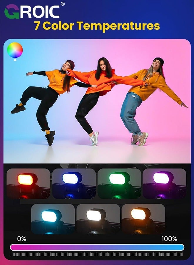 جرويك Magnetic RGB LED Light, 7 Color Temperature, 3 Brightness Adjustment, 180 Mins Long-Lasting, Gradient Mode, Flash Mode 180° Fill Light for Stabilizer - Image 3