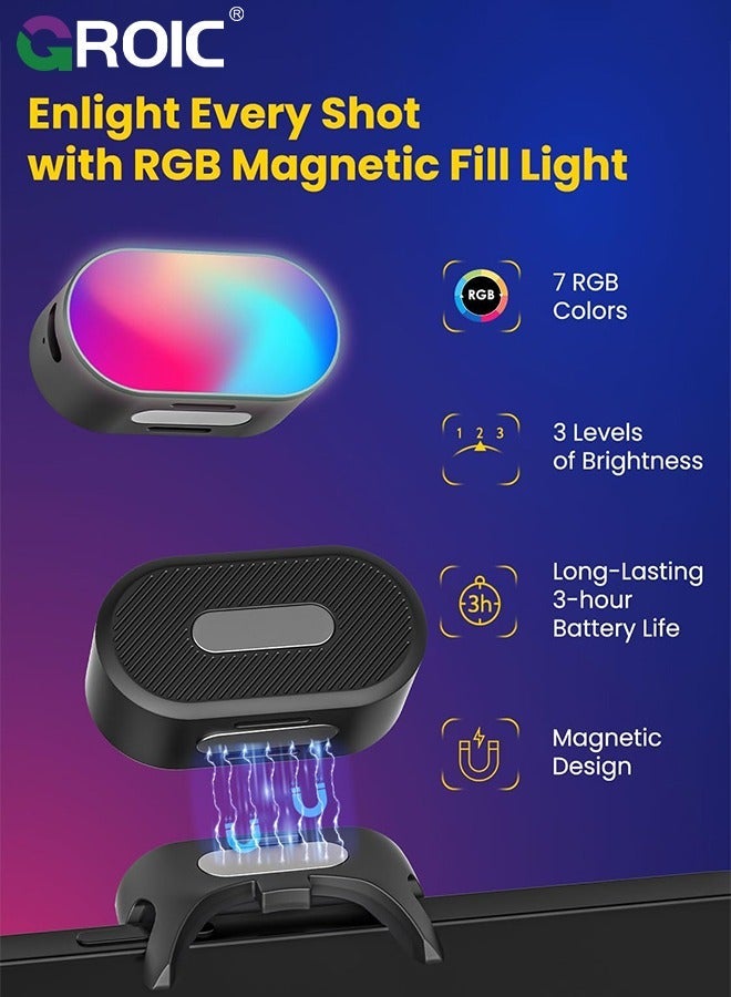 جرويك Magnetic RGB LED Light, 7 Color Temperature, 3 Brightness Adjustment, 180 Mins Long-Lasting, Gradient Mode, Flash Mode 180° Fill Light for Stabilizer - Image 2