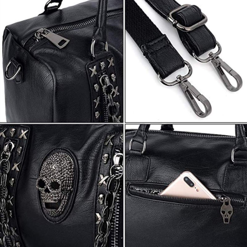 FiveloveTwo Women Skull Chain Handbag and Purse Gothic Rivet Tote Satchel Shoulder Bag Black - Image 5