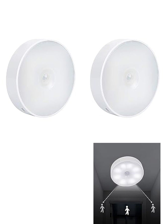 2 Pcs Motion Sensor Light 8 LEDs Rechargeable Night Light Intelligent Human Body Sensor Night Light with USB Cable & Magnetic Patch Cordless Safe Wall Light for Kitchen Bookshelves Drawers 1W White - Image 1