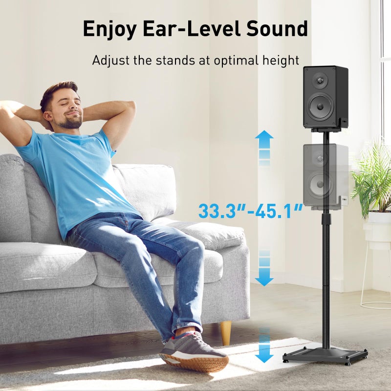 PERLESMITH Universal Speaker Stands for Surround Sound -Height Adjustable Extend 33.3â€to 45.1â€, Floor Speaker Stand for Satellite & Studio & Bookshelf Speakers up to 11LBS,1 Pair Black, PSSS2 - Image 2