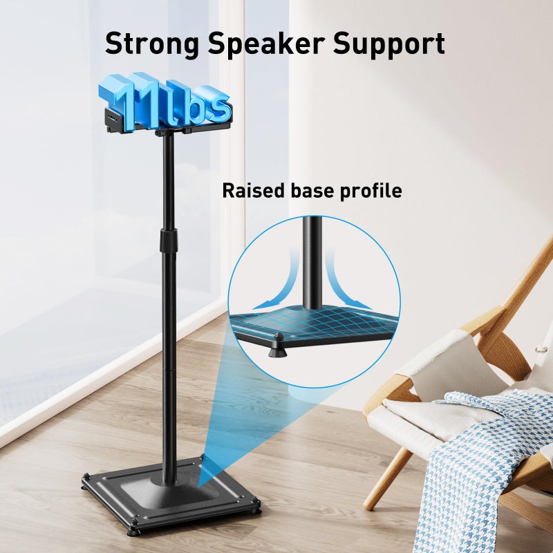 PERLESMITH Universal Speaker Stands for Surround Sound -Height Adjustable Extend 33.3â€to 45.1â€, Floor Speaker Stand for Satellite & Studio & Bookshelf Speakers up to 11LBS,1 Pair Black, PSSS2 - Image 4