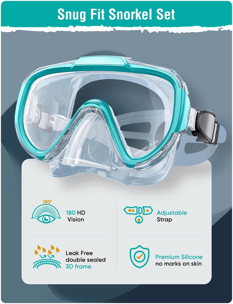 Seovediary Snorkel Set Adults Snorkeling Gear Anti-Fog Panoramic View Swim Mask Dry Top Snorkel Kit with Carry Bag for Snorkeling Scuba Diving Swimming Travel - Image 2