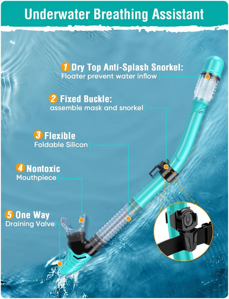 Seovediary Snorkel Set Adults Snorkeling Gear Anti-Fog Panoramic View Swim Mask Dry Top Snorkel Kit with Carry Bag for Snorkeling Scuba Diving Swimming Travel - Image 4