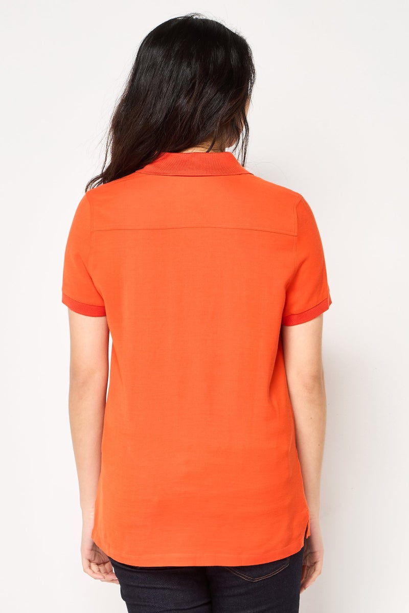 LACOSTE Women Regular Fit Embroidered Logo Polo Shirt, Dark Orange - Image 3