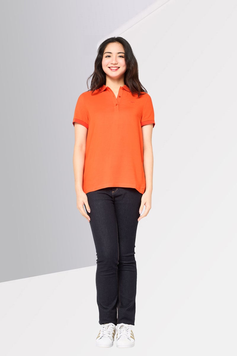 LACOSTE Women Regular Fit Embroidered Logo Polo Shirt, Dark Orange - Image 4