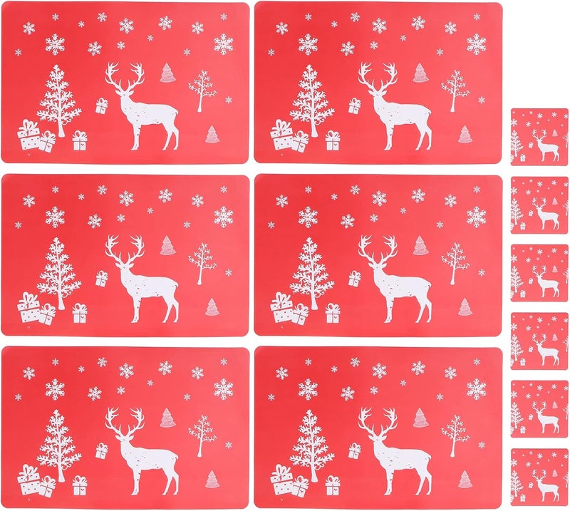 klarako 12pcs Heat Insulated Pad,Christmas Pattern Heat Proof Mat Skid Resistance Pot holder Thickened Hot Pads (Red) - Image 1