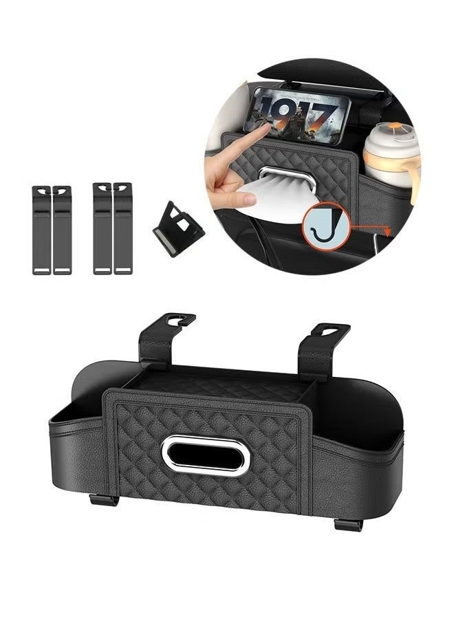 DURKU Car Back Seat Organizer Box, Multi-Function Leather Storage Bag with Tissue Holder, Cup Holder, Phone Stand & Hooks, Universal Car Seat Back Storage - Image 2