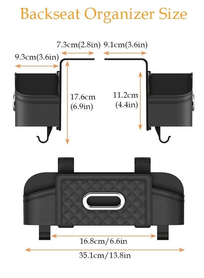 DURKU Car Back Seat Organizer Box, Multi-Function Leather Storage Bag with Tissue Holder, Cup Holder, Phone Stand & Hooks, Universal Car Seat Back Storage - Image 4