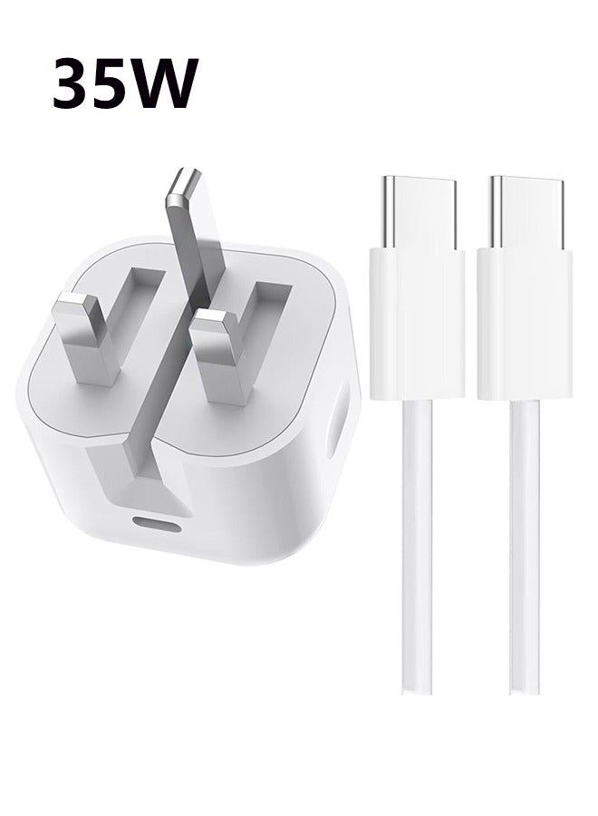 صورة العالمة شاحن ممتاز من النوع سي بقدرة 35 واط مع كابل مضفر | محول شحن سريع USB-C لايفون 15، سلسلة 16، ايباد، سامسونج جالاكسي S25/S24/S23 الترا | متوافق مع اجهزة بي دي - Image 1