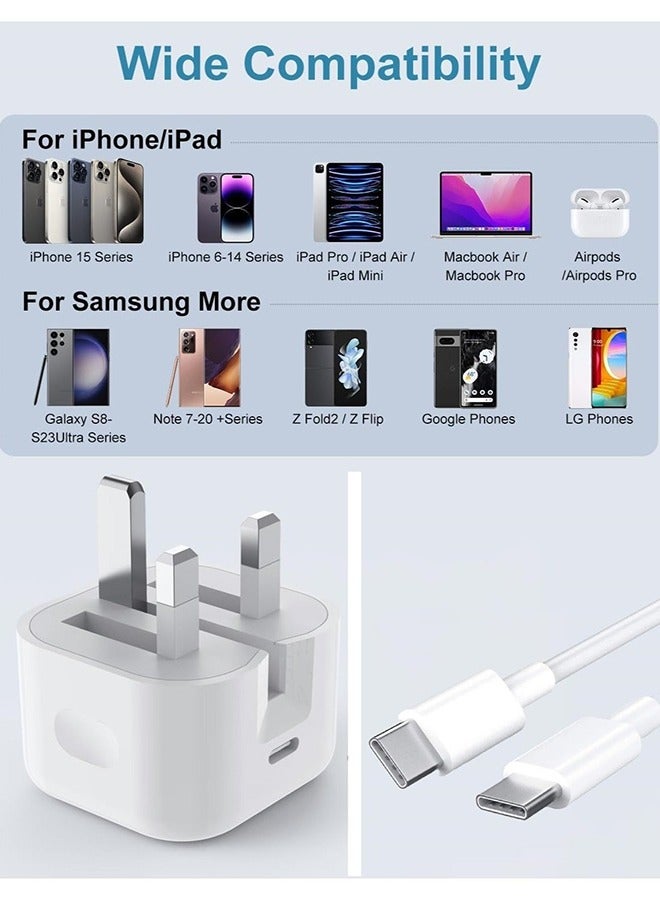 صورة العالمة شاحن ممتاز من النوع سي بقدرة 35 واط مع كابل مضفر | محول شحن سريع USB-C لايفون 15، سلسلة 16، ايباد، سامسونج جالاكسي S25/S24/S23 الترا | متوافق مع اجهزة بي دي - Image 2