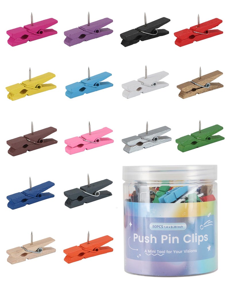 DUIJINYU 80Pcs Colorful Wooden Push Pin Clips, Decorative Thumbtack for Bulletin Board ï¼† Cork Board, Classrooms ï¼† Office Supplies, Home Use - Image 1