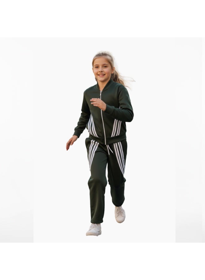 Caesar Girls' winter tracksuit with a velvet lining and a 4-stripes design - Image 3