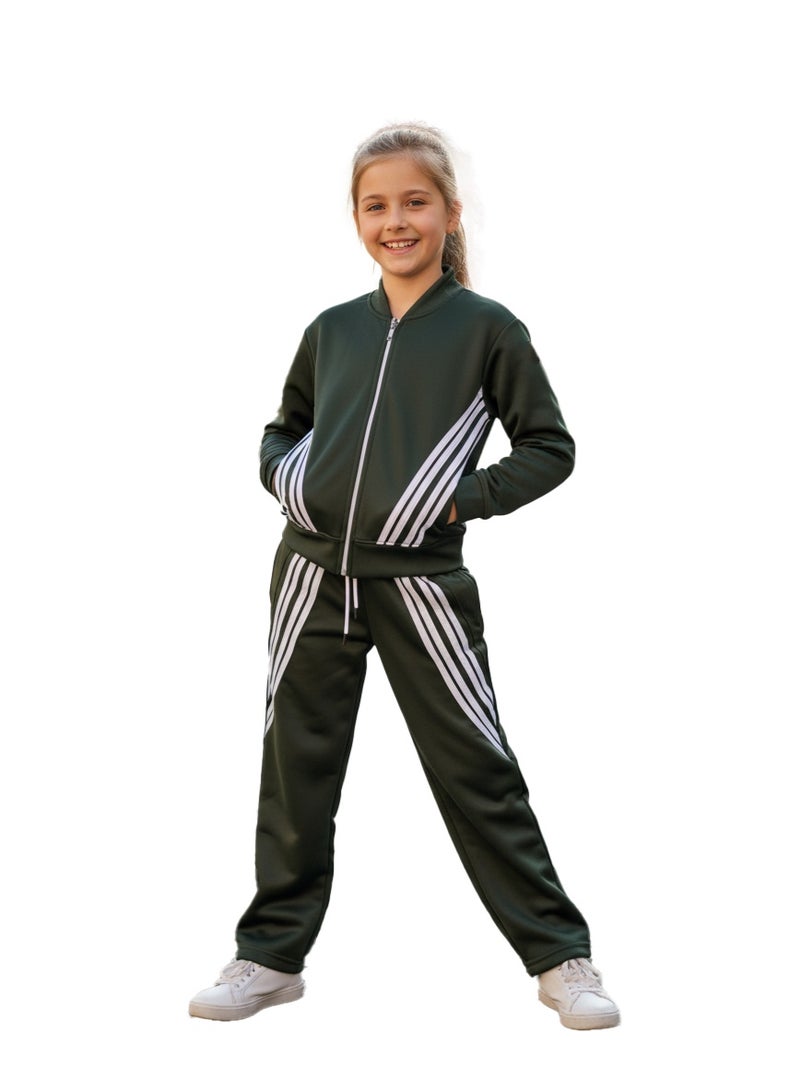Caesar Girls' winter tracksuit with a velvet lining and a 4-stripes design - Image 4