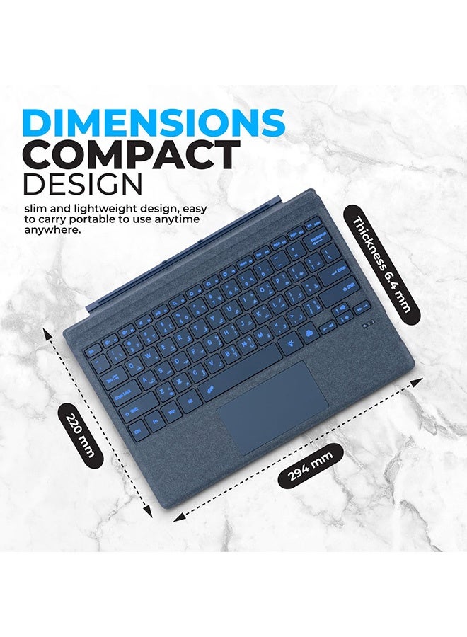 TUNKE Wireless Keyboard for Microsoft Surface Pro 7/7 Plus/6/5/4/3 (12.3"), Bluetooth 5.2 Type Cover with Touchpad, 7-Color Backlit, Dual-Language Key Printing（Blue） - Image 4