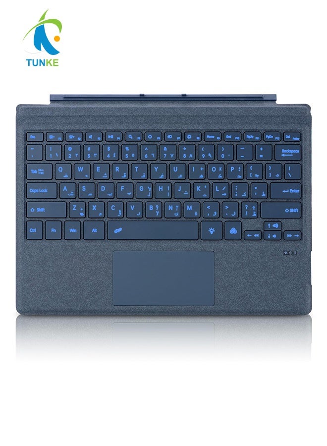 TUNKE Wireless Keyboard for Microsoft Surface Pro 7/7 Plus/6/5/4/3 (12.3"), Bluetooth 5.2 Type Cover with Touchpad, 7-Color Backlit, Dual-Language Key Printing（Blue） - Image 1