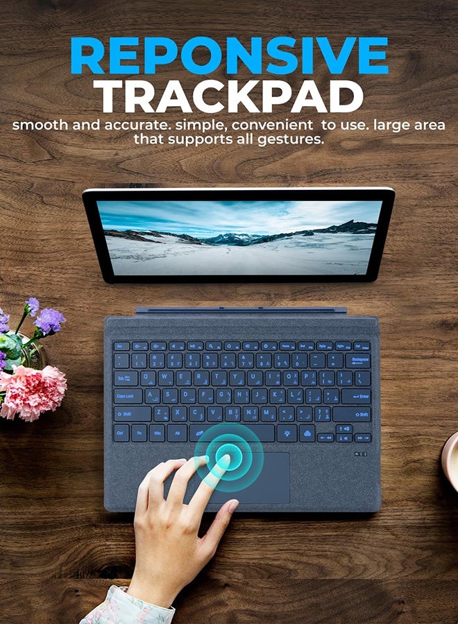 TUNKE Wireless Keyboard for Microsoft Surface Pro 7/7 Plus/6/5/4/3 (12.3"), Bluetooth 5.2 Type Cover with Touchpad, 7-Color Backlit, Dual-Language Key Printing（Blue） - Image 3