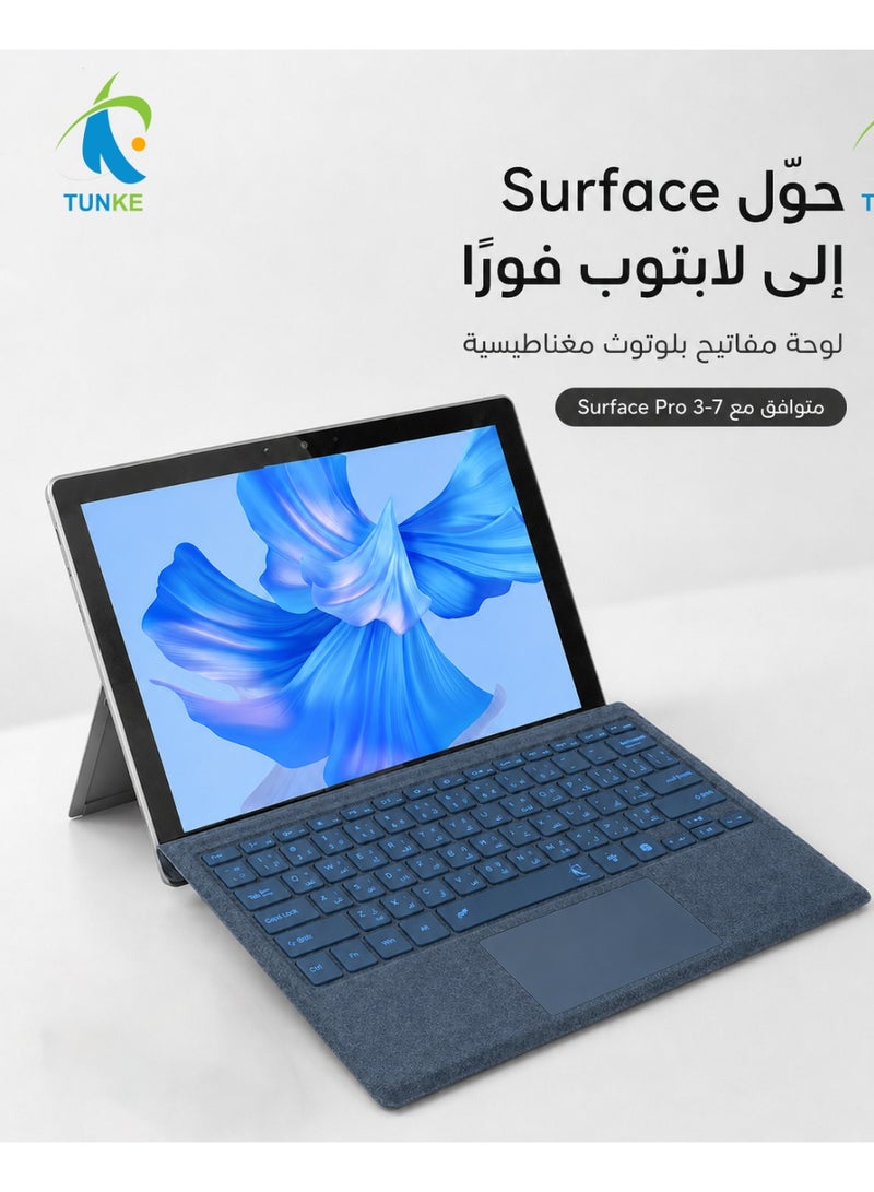 TUNKE Wireless Keyboard for Microsoft Surface Pro 7/7 Plus/6/5/4/3 (12.3"), Bluetooth 5.2 Type Cover with Touchpad, 7-Color Backlit, Dual-Language Key Printing（Blue） - Image 1