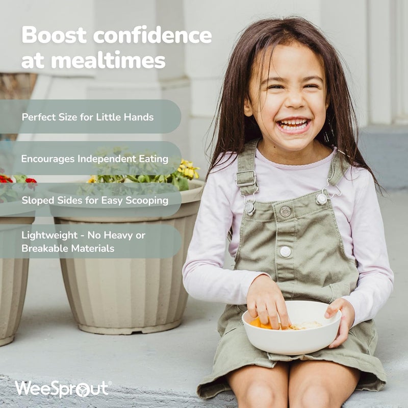 WeeSprout Bamboo Kids Bowls Set of Four 15 oz KidSized Dinnerware Cereal Leftovers Snack Bowl Dishwasher Safe Pink Green Gray Beige - Image 3