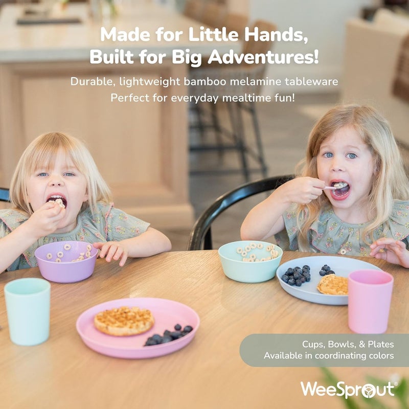 WeeSprout Bamboo Kids Bowls Set of Four 15 oz KidSized Dinnerware Cereal Leftovers Snack Bowl Dishwasher Safe Pink Green Gray Beige - Image 5