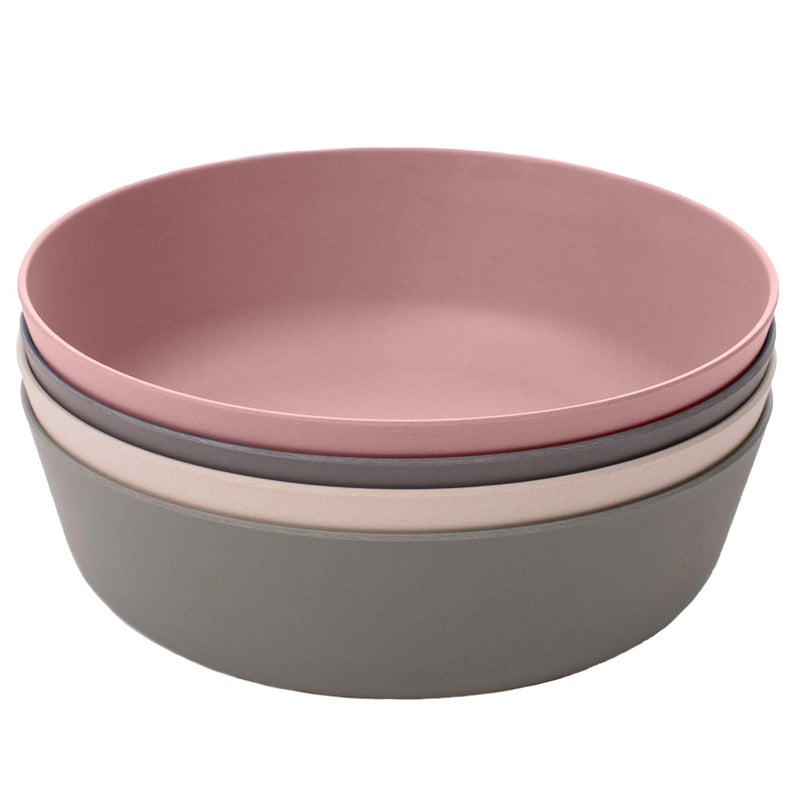 WeeSprout Bamboo Kids Bowls Set of Four 15 oz KidSized Dinnerware Cereal Leftovers Snack Bowl Dishwasher Safe Pink Green Gray Beige - Image 1