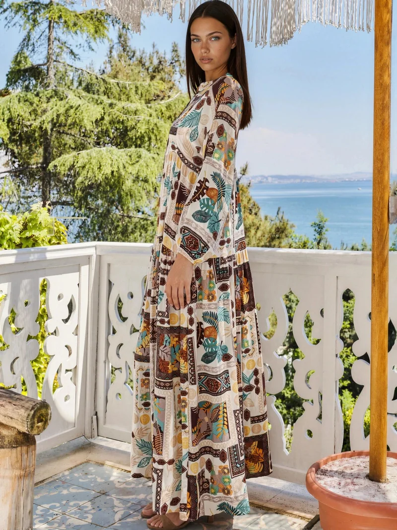 هيكاب V-Neck Patterned Maxi Dress