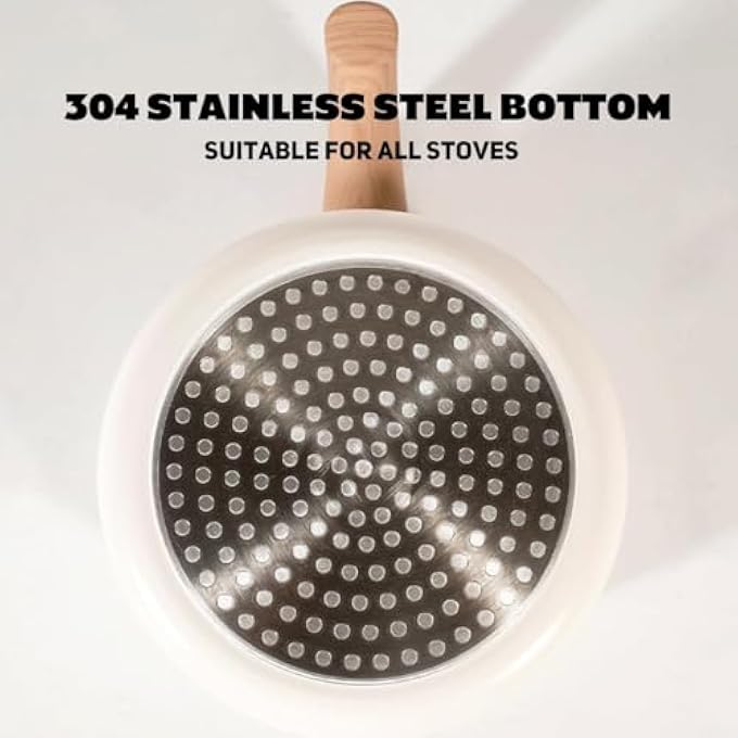 KASTWAVE 25 Quart NonStick Ceramic Sauce Pan With Lid 15Cm X 12Cm Small Milk Pot For Cooking Aluminum Saucepan With Pour Spout  Wooden Handle PfasFree Mini Stock Pot For Kitchen White - Image 3