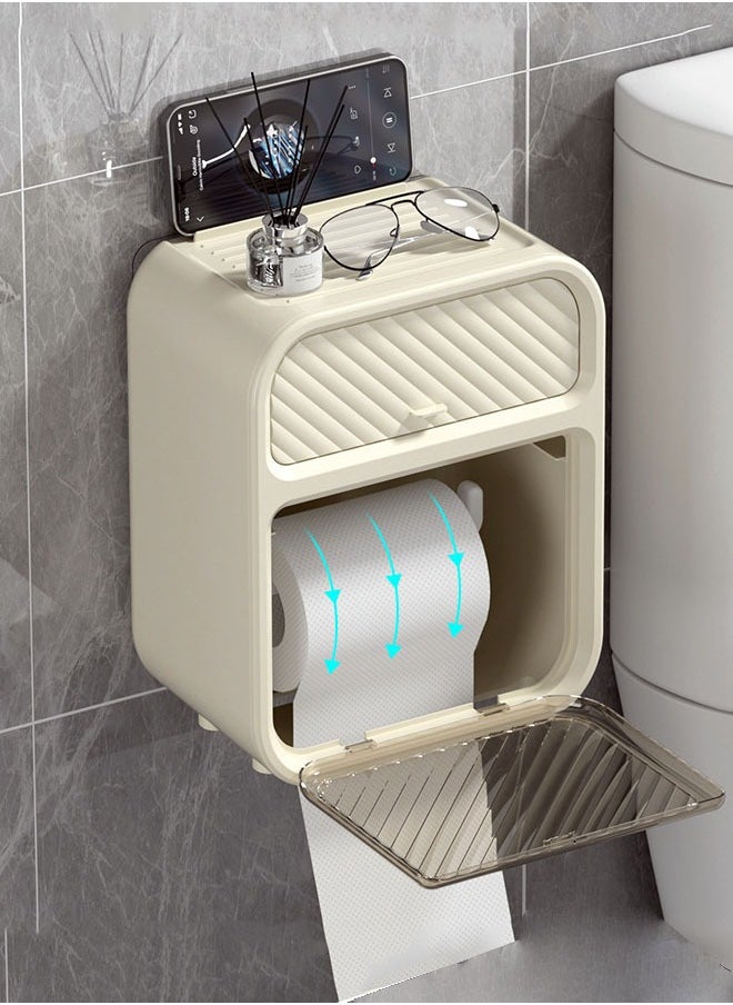 FLYROAD Toilet Paper Holder Tissue Box Shelf, Wall Mounted, Waterproof, No Hole Punching, Toilet Tissue Paper Roll Holder  - Image 3