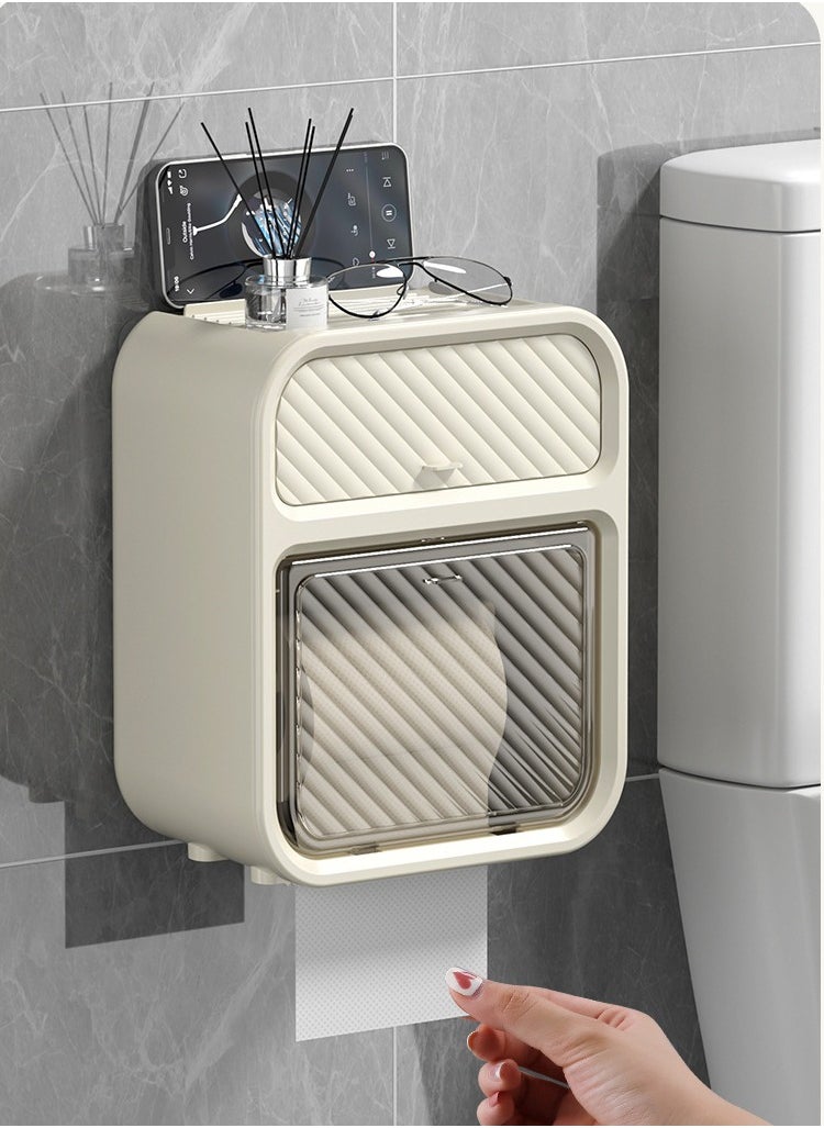 FLYROAD Toilet Paper Holder Tissue Box Shelf, Wall Mounted, Waterproof, No Hole Punching, Toilet Tissue Paper Roll Holder  - Image 2