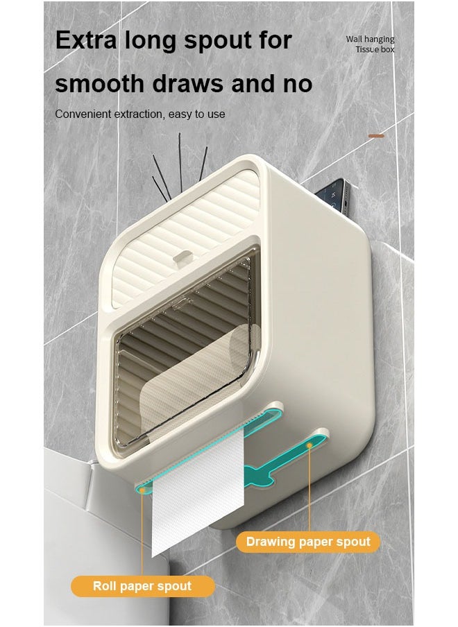 FLYROAD - Toilet Paper Holder Tissue Box Shelf, Wall Mounted, Waterproof, No Hole Punching, Toilet Tissue Paper Roll Holder - Image 1