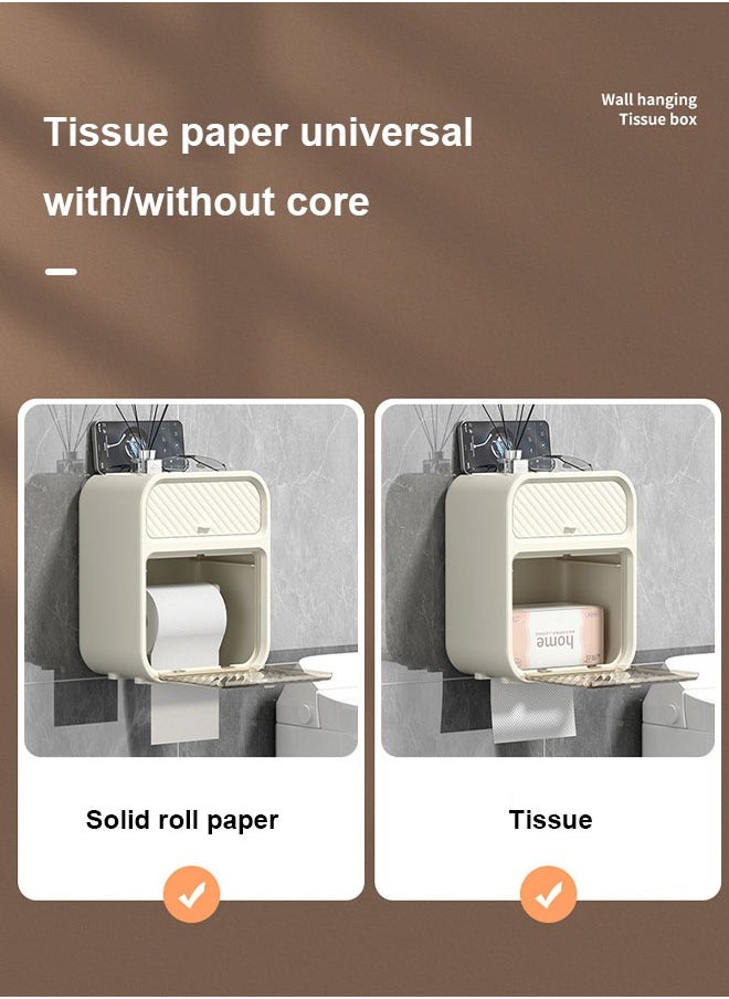 FLYROAD - Toilet Paper Holder Tissue Box Shelf, Wall Mounted, Waterproof, No Hole Punching, Toilet Tissue Paper Roll Holder - Image 1