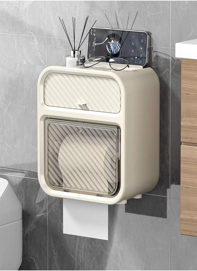 FLYROAD - Toilet Paper Holder Tissue Box Shelf, Wall Mounted, Waterproof, No Hole Punching, Toilet Tissue Paper Roll Holder - Image 1
