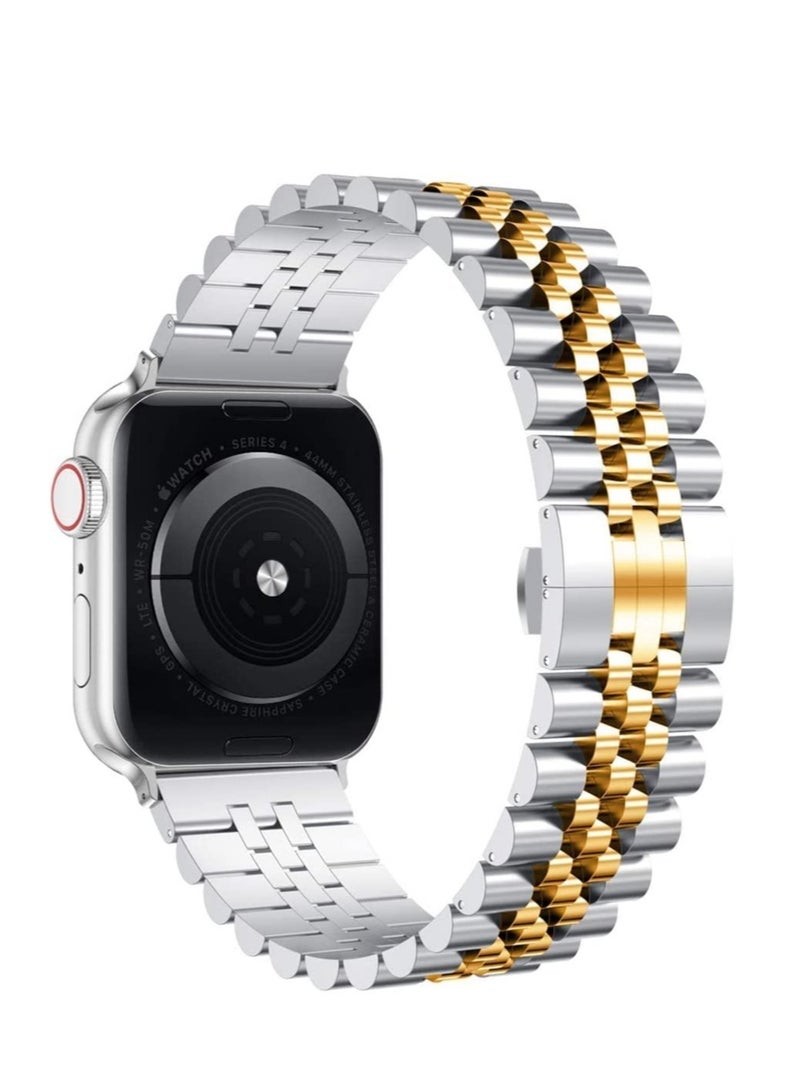 ELTRAZONE Compatible with Apple Watch Band 44mm 42mm 40mm 38mm Stainless Steel Heavy Band with Butterfly Folding Clasp Link Bracelet - Image 1