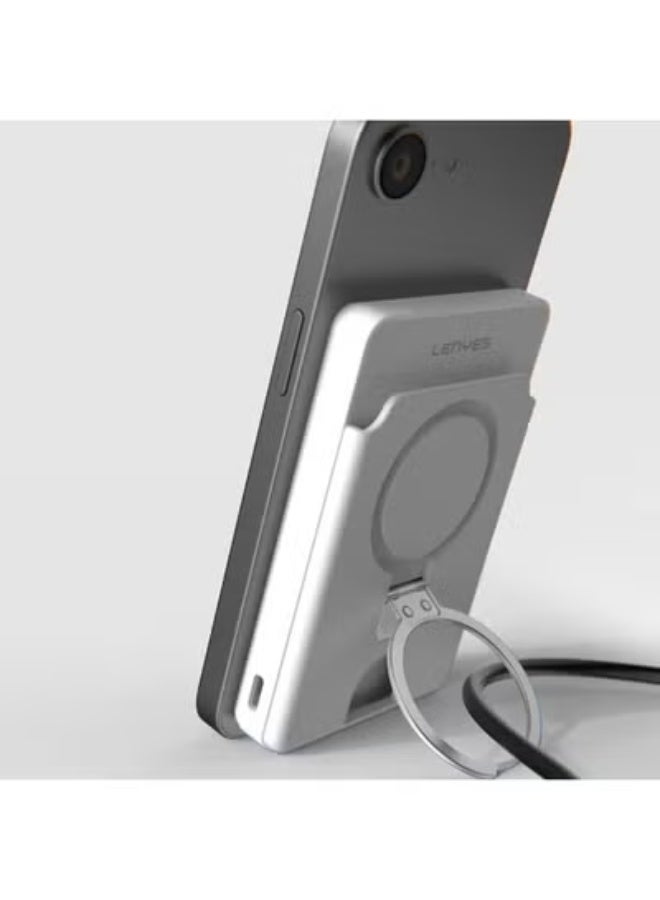 Lenyes PW0006D 5000mAh Magnetic Wireless Power Bank with 20W Fast Charging, Find My Support, Card Holder & Built-In Phone Stand - Image 2