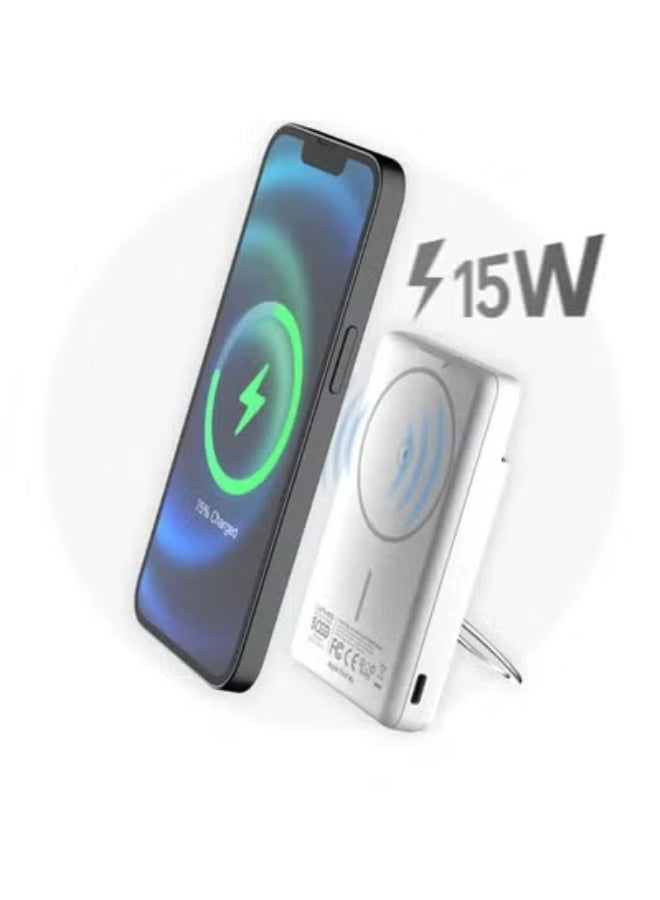 Lenyes PW0006D 5000mAh Magnetic Wireless Power Bank with 20W Fast Charging, Find My Support, Card Holder & Built-In Phone Stand - Image 4