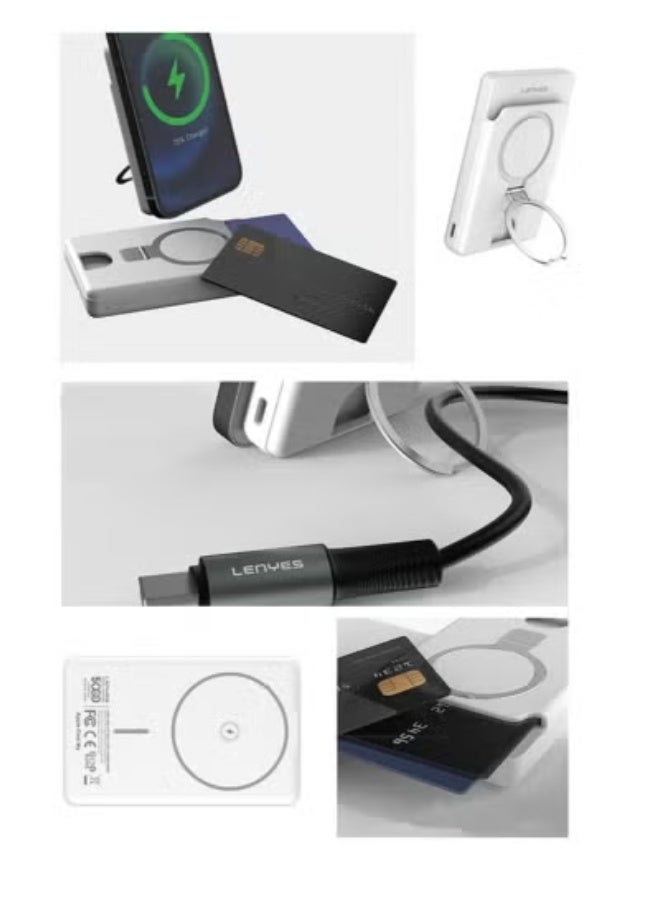 Lenyes PW0006D 5000mAh Magnetic Wireless Power Bank with 20W Fast Charging, Find My Support, Card Holder & Built-In Phone Stand - Image 3