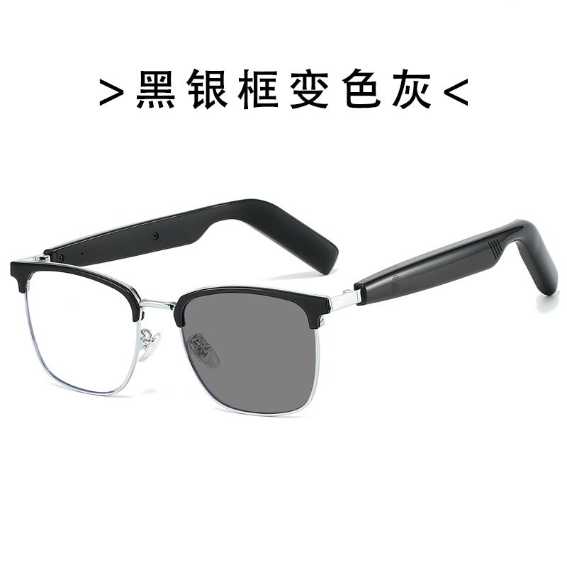 1502 New Smart Color Changing Bluetooth Sunglasses Men'S Music Headphones Call Half Frame Business Frame Noise Reduction Gray Glasses - Image 1
