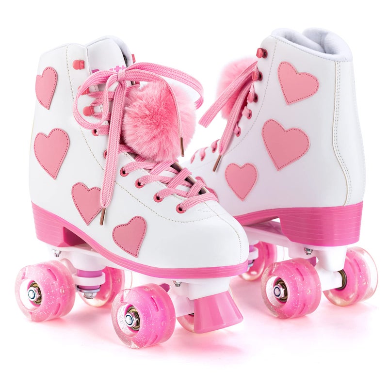 Ruthfot Women's and Girl's Classic Roller Skates with Light up Wheels and Love Heart Pattern, High-top PU Leather Rollerskatesâ€¦ - Image 3