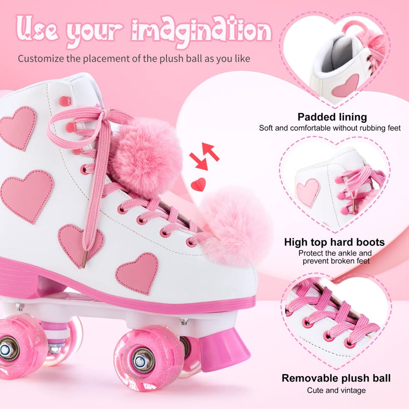 Ruthfot Women's and Girl's Classic Roller Skates with Light up Wheels and Love Heart Pattern, High-top PU Leather Rollerskatesâ€¦ - Image 5