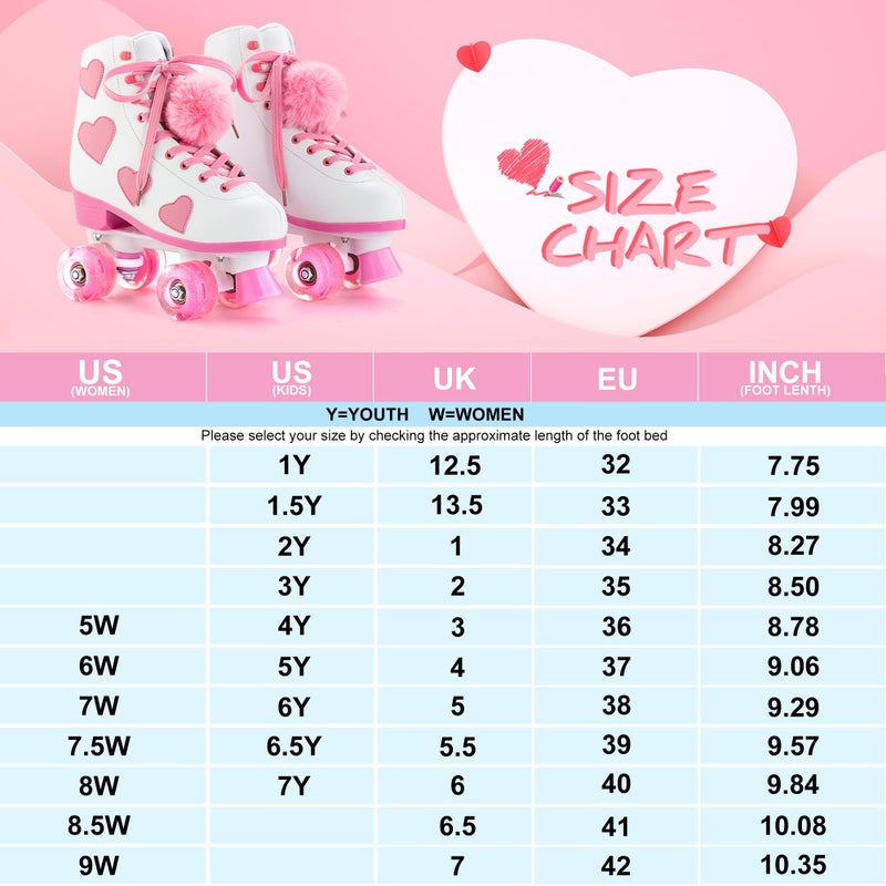 Ruthfot Women's and Girl's Classic Roller Skates with Light up Wheels and Love Heart Pattern, High-top PU Leather Rollerskatesâ€¦ - Image 4
