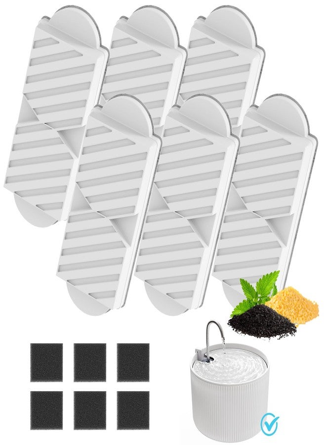 waatoos Ceramic Cat Fountain Replacement Filters Compatible with 74oz/2.2L Pet Water Fountain High Density Sponge Activated Carbon & Ion Exchange Resin 6 Filters & 6 Sponges - Image 1