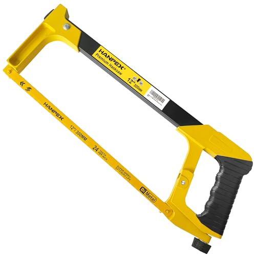 Hanpex 12in. High-Tension Hacksaw Frame with 24 TPI Bi-metal HSS Blade, Hand Saw Suitable for Metal, wood, PVC, Carpentry - Image 1