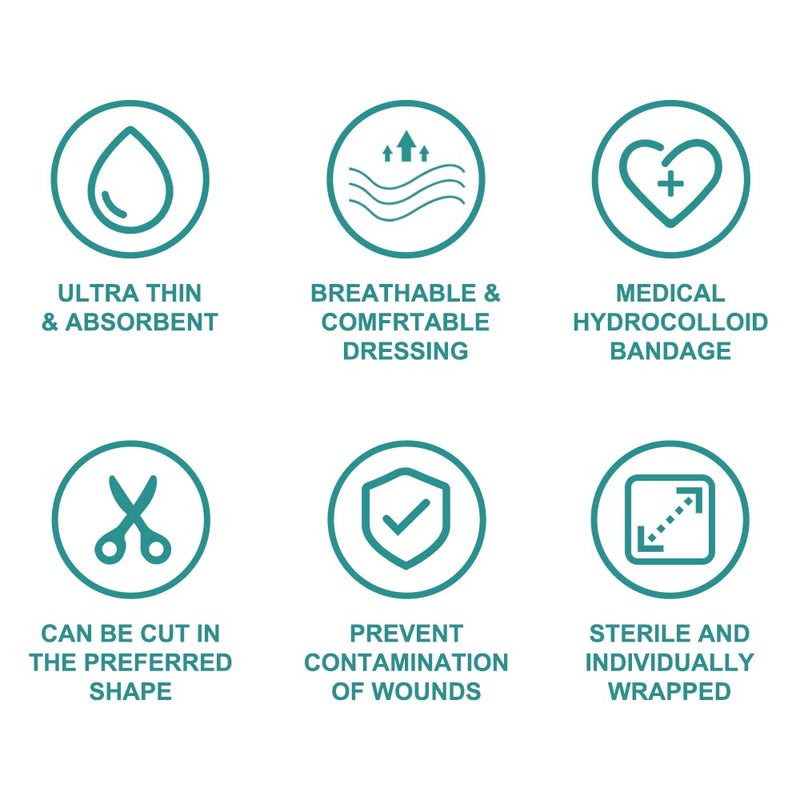 Dimora Hydrocolloid Adhesive Bandage Hydrocolloid Wound Dressing Thin Type 4 x 4 Individually Sterile Packed Hydrocolloid Patches Box of 10 Dressings - Image 5