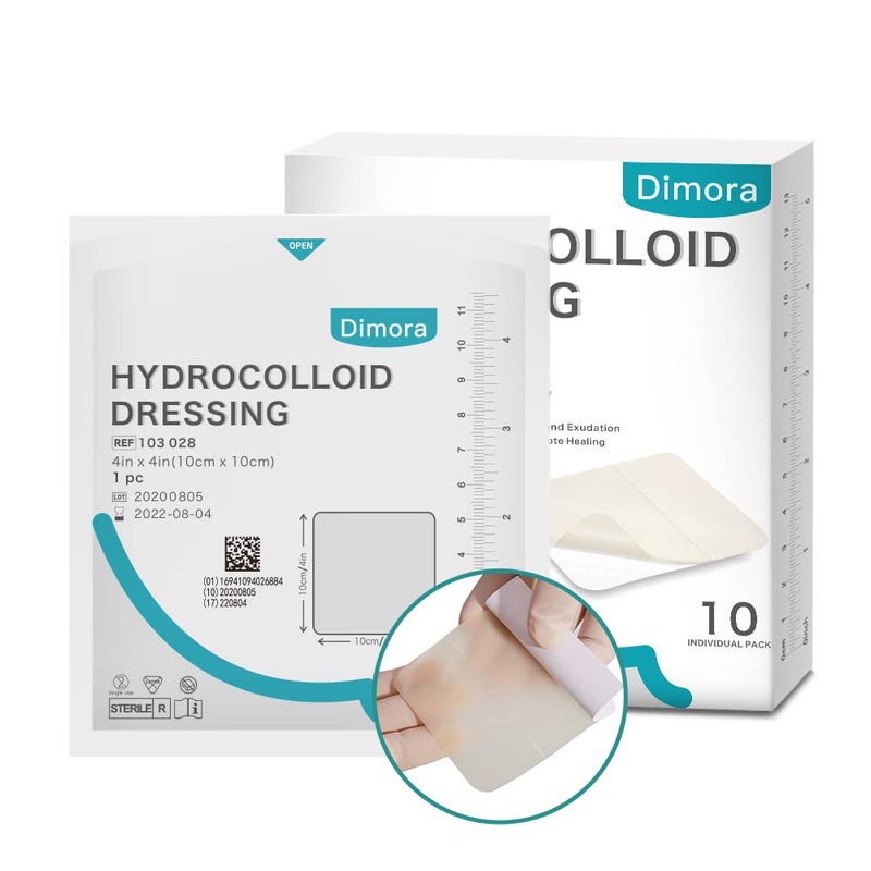 Dimora Hydrocolloid Adhesive Bandage Hydrocolloid Wound Dressing Thin Type 4 x 4 Individually Sterile Packed Hydrocolloid Patches Box of 10 Dressings - Image 1