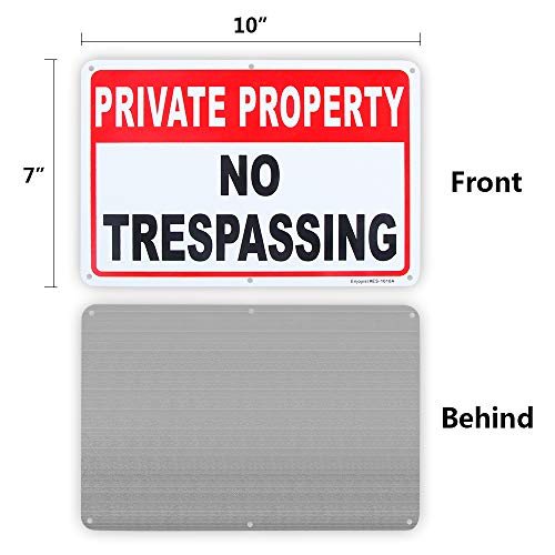 Enjoyist 3 Pack Private Property No Trespassing Sign 10"x 7" .04" Aluminum Reflective Sign Rust Free Aluminum-UV Protected and Weatherproof - Image 2