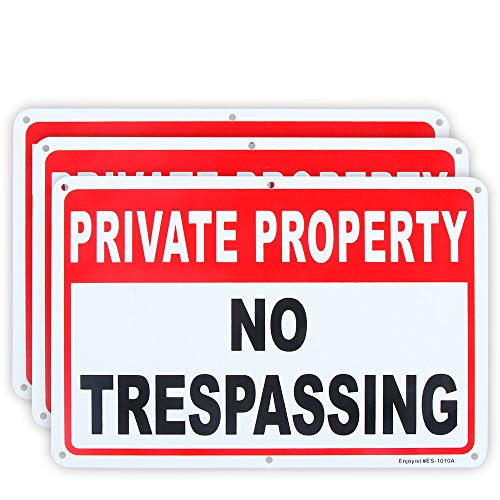 Enjoyist 3 Pack Private Property No Trespassing Sign 10"x 7" .04" Aluminum Reflective Sign Rust Free Aluminum-UV Protected and Weatherproof - Image 1